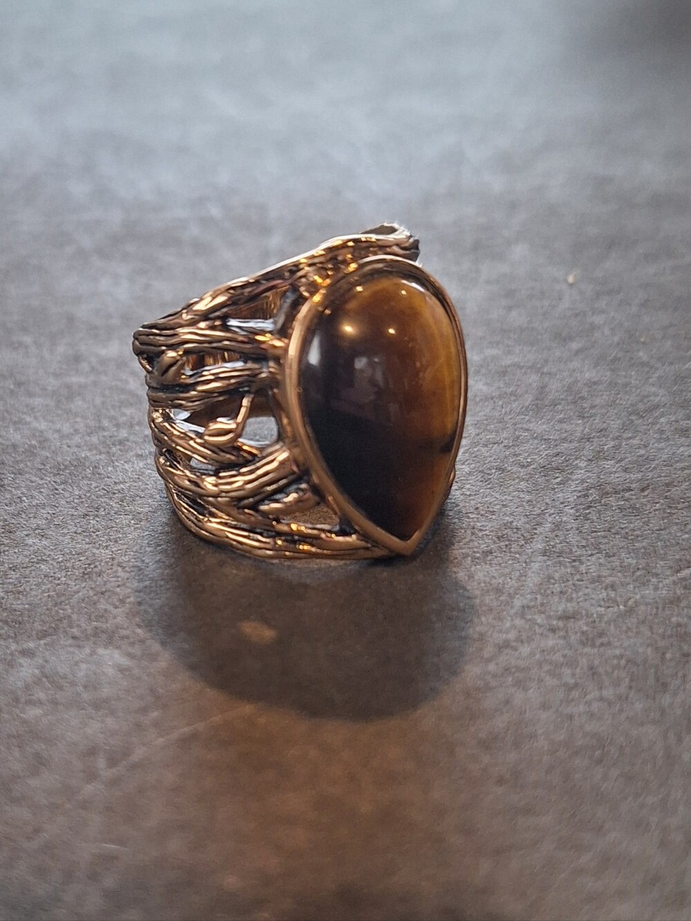 Barse Thailand Women’s Gold-Tone Ring with Brown Tiger's Eye Teardrop Stone